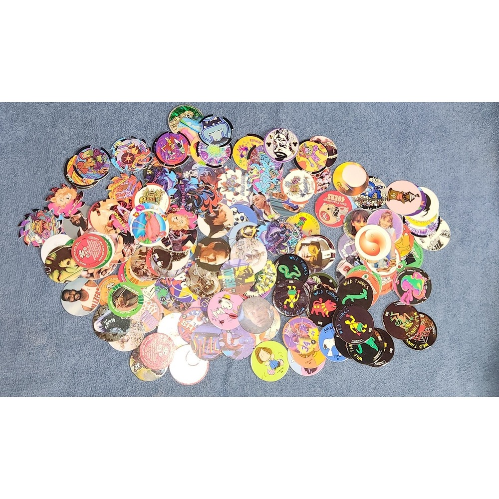 159 Vintage 90s Pogs Lot – Mixed Designs, Holo, Licensed & Generic Caps